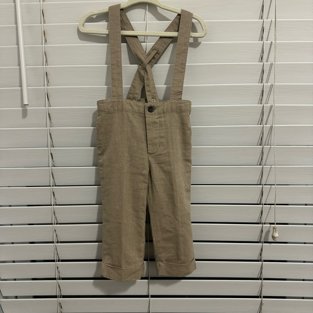 JANIE AND JACK KHAKI LINEN SUSPENDER